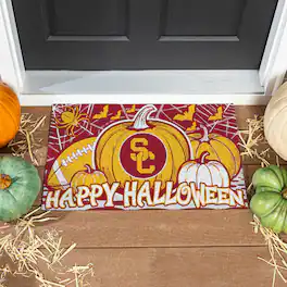 Evergreen Enterprises - USC Trojans 28" x 16" Happy Halloween Turf Door Mat - Multicolor