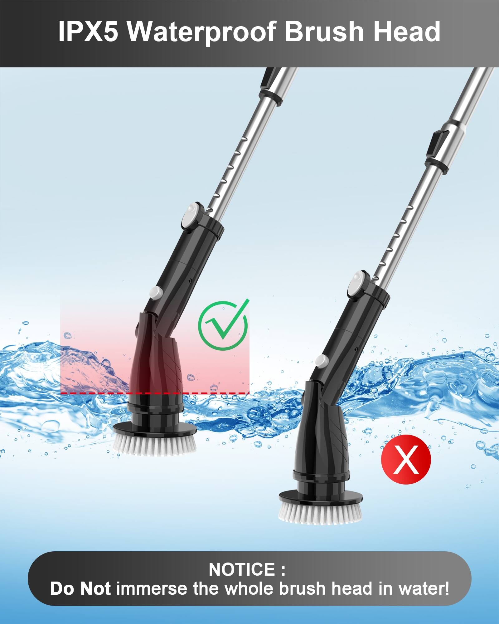 IPX5 Waterproof Brush Head

NOTICE: Do Not immerse the whole brush head in water!