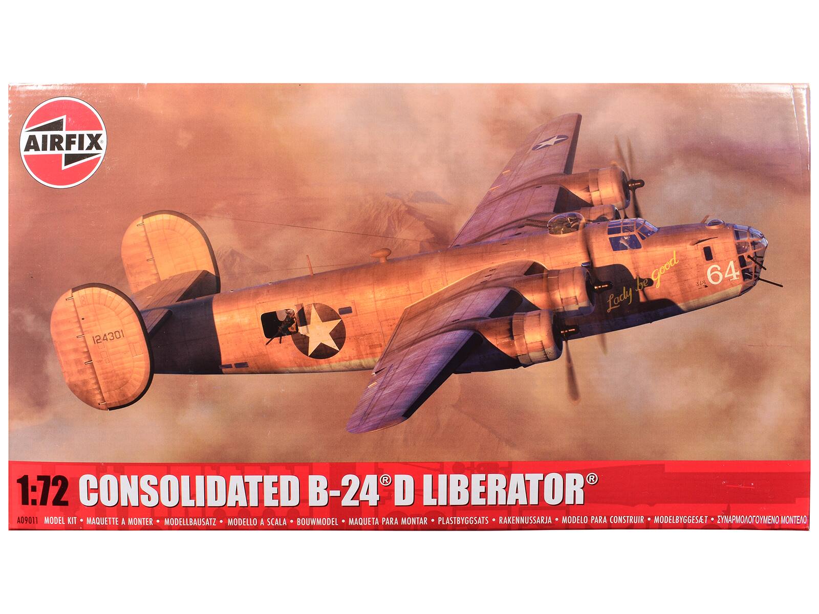 AIRFIX  
1:72 CONSOLIDATED B-24D LIBERATOR  
A09011  
MODEL KIT • MAQUETTE À MONTER • MODELLBAUSATZ • MODELLO A SCALA • BOUWMODEL • MAQUETA PARA MONTAR • PLASTBYGGSATS • RAKENNUSSARJA • MODELO PARA CONSTRUIR • MODELBYGGESAT • ΣΥΝΑΠΜΟΛΟΓΙΟΥΜΕΝΟ ΜΟΝΤΕΝΟ  

Lady be Good  
64  
124301