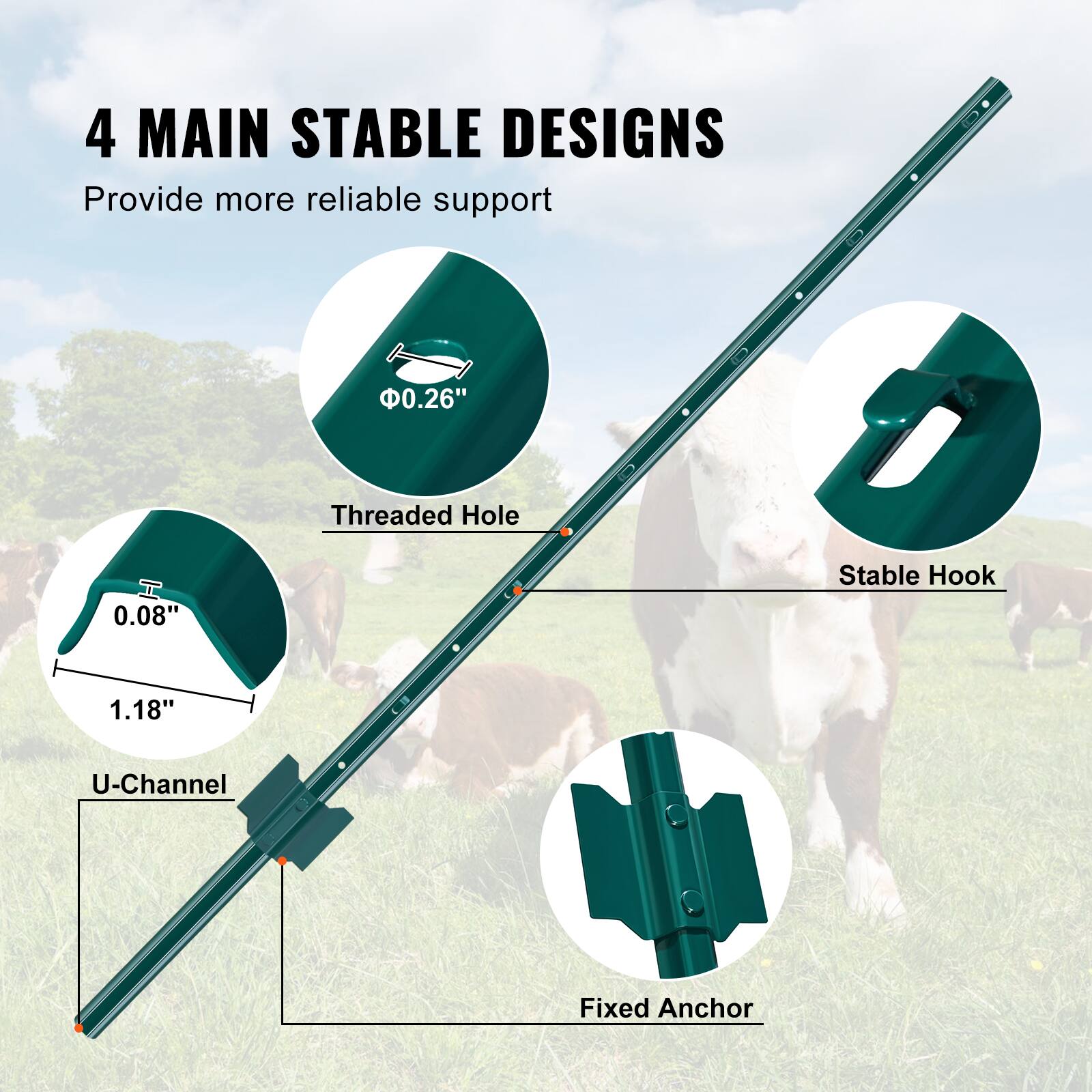 4 MAIN STABLE DESIGNS
Provide more reliable support

0.26" Threaded Hole
0.08" U-Channel
1.18" Fixed Anchor
Stable Hook