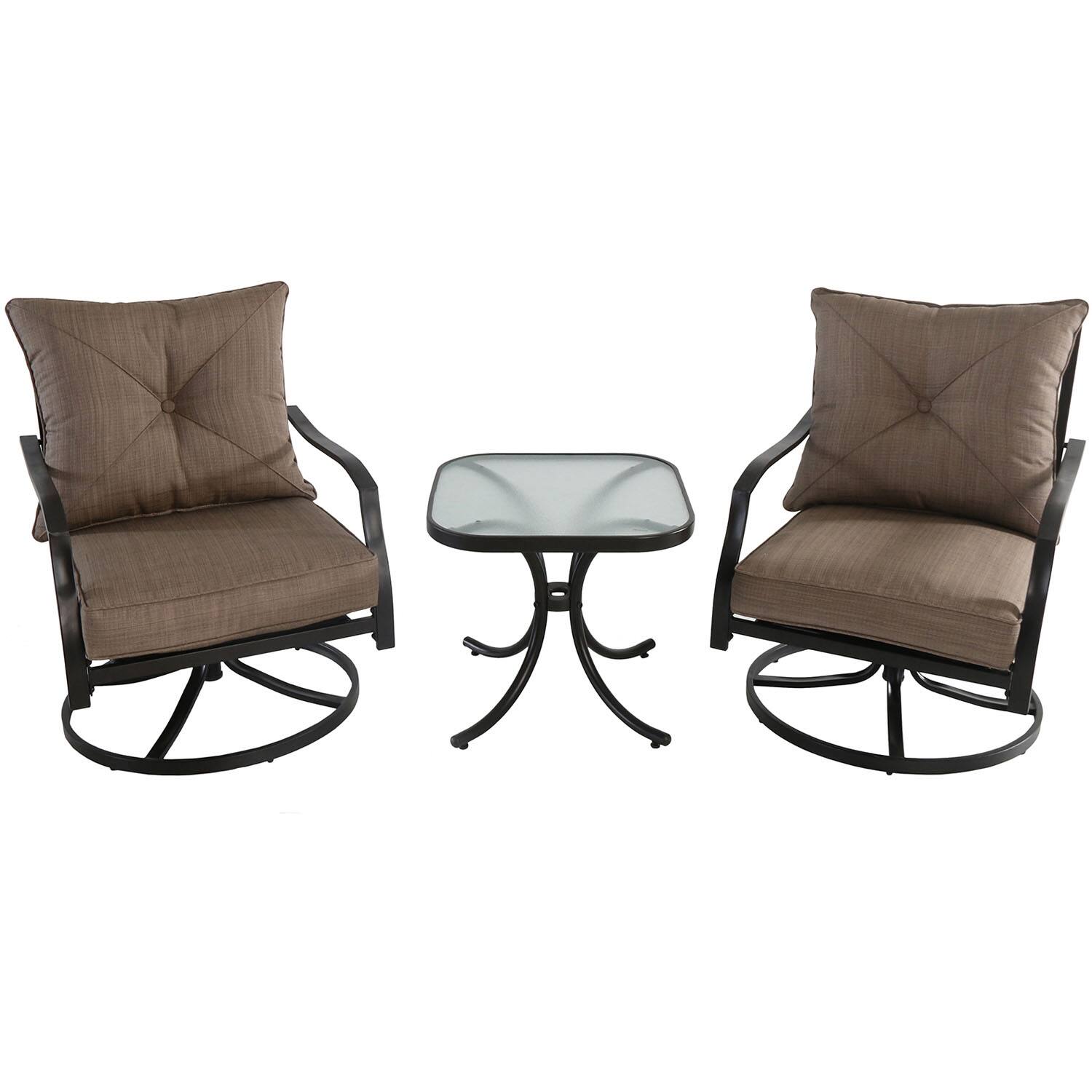 Front. Hanover - Palm Bay 3-Piece Swivel Chat Set - Steel/Tan.