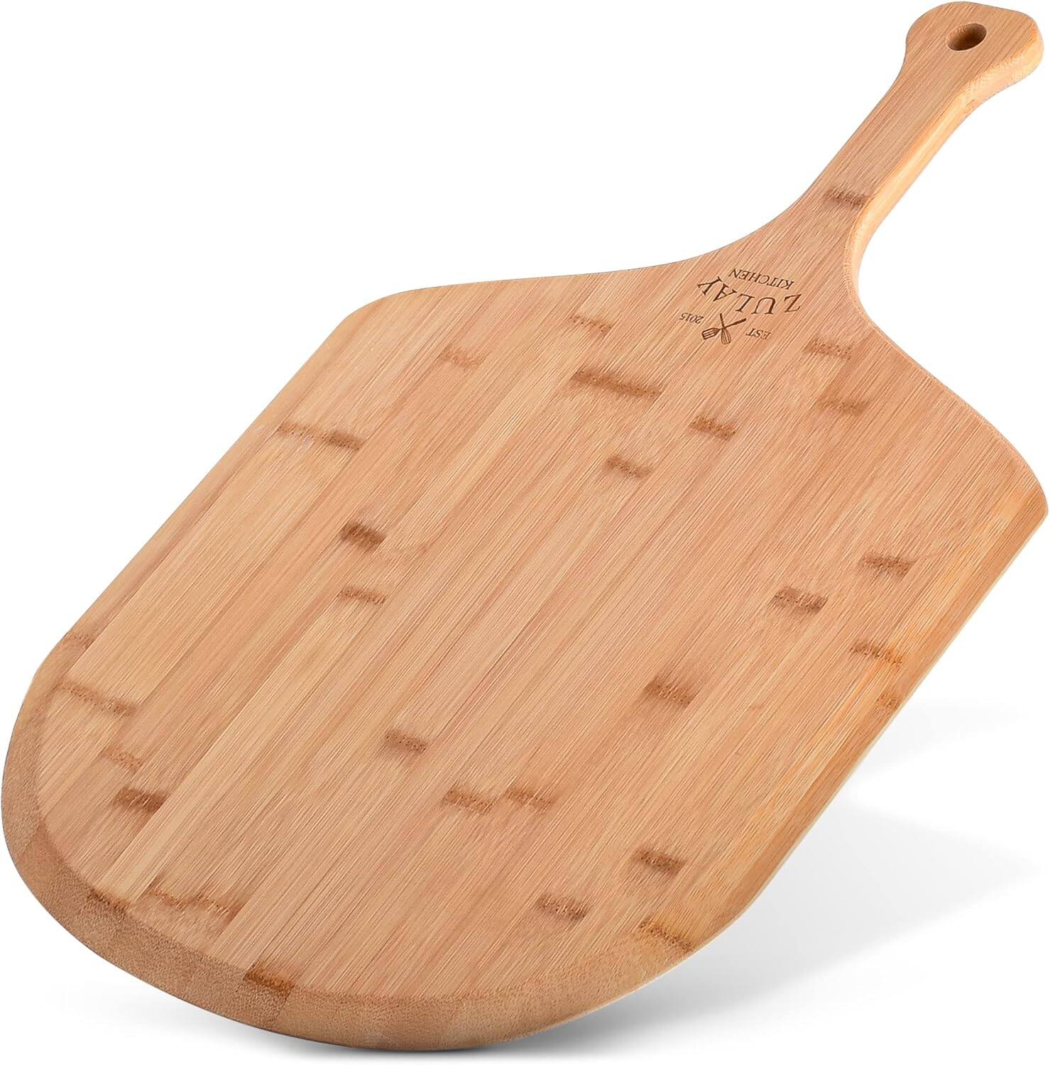 Zulay Kitchen - Medium 12” Wooden Pizza Paddle with Long Handle - Brown