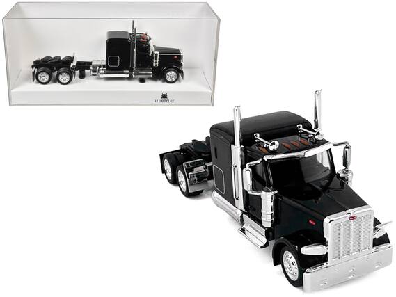 Front. HO Logistics Replicas - Peterbilt 589 Truck with 72 Inch Sleeper Black 1/87 (HO) Plastic Model Car by HO Logistics - Black.