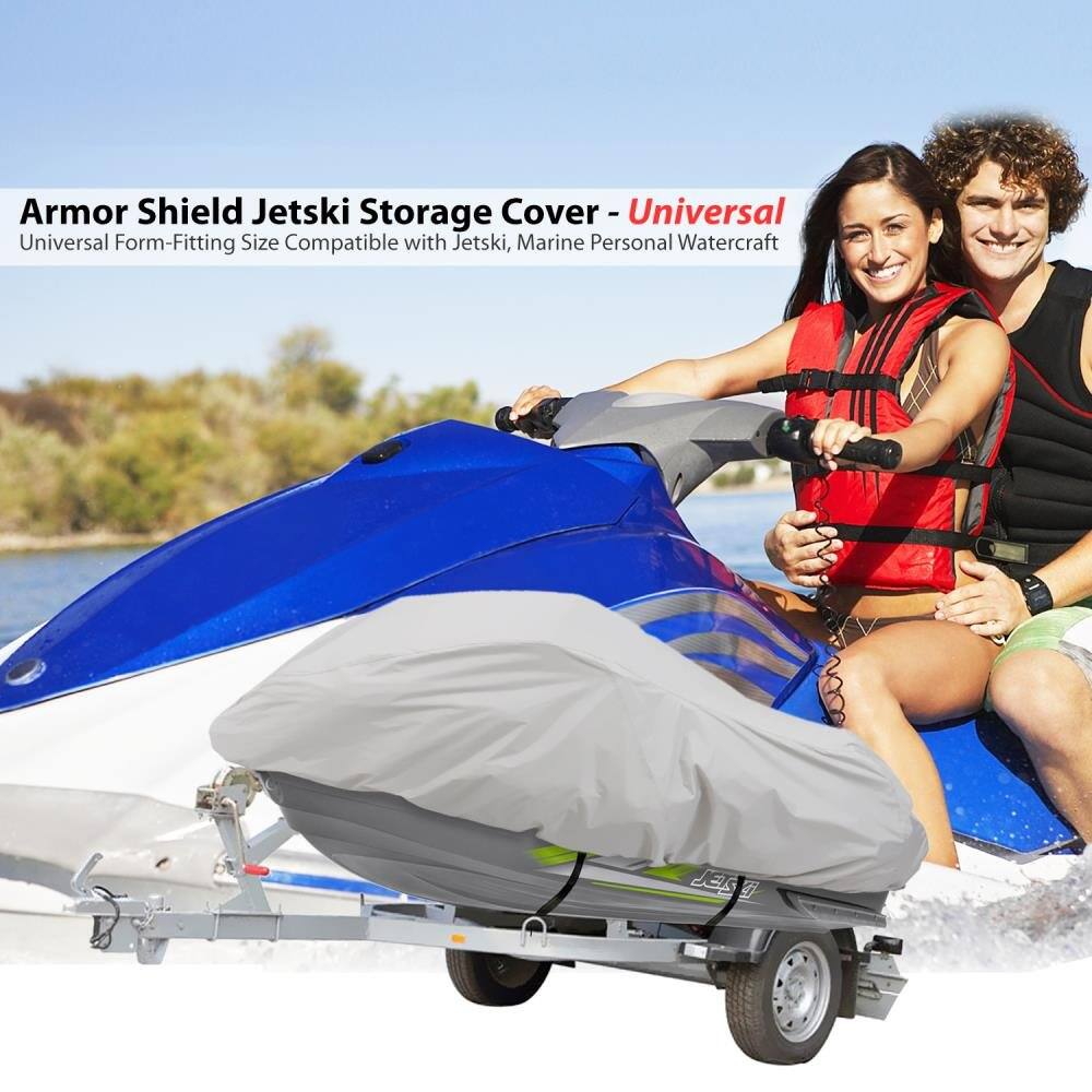 Armor Shield Jetski Storage Cover - Universal  
Universal Form-Fitting Size Compatible with Jetski, Marine Personal Watercraft