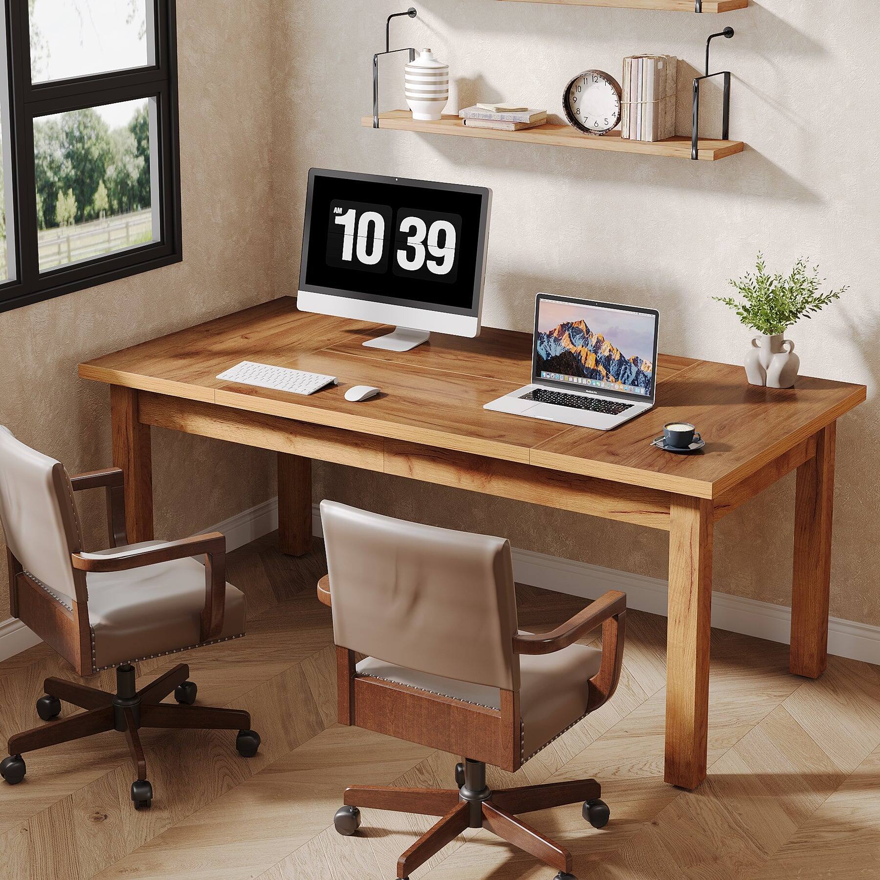 Angle. Tribesigns - Office Executive Desk, For Computer Work and Writing in Home Offices and Everyday Organization - Brown.