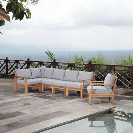 Marina 6 Piece Outdoor Patio Teak Set by Modway - Natural Gray
