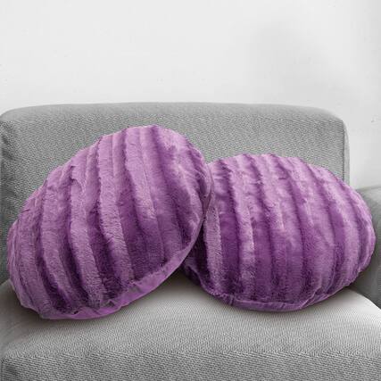 Front. Cheer Collection - Round Faux Fur Throw Pillow Set of 2 Soft Decorative Accent Cushions - Purple.