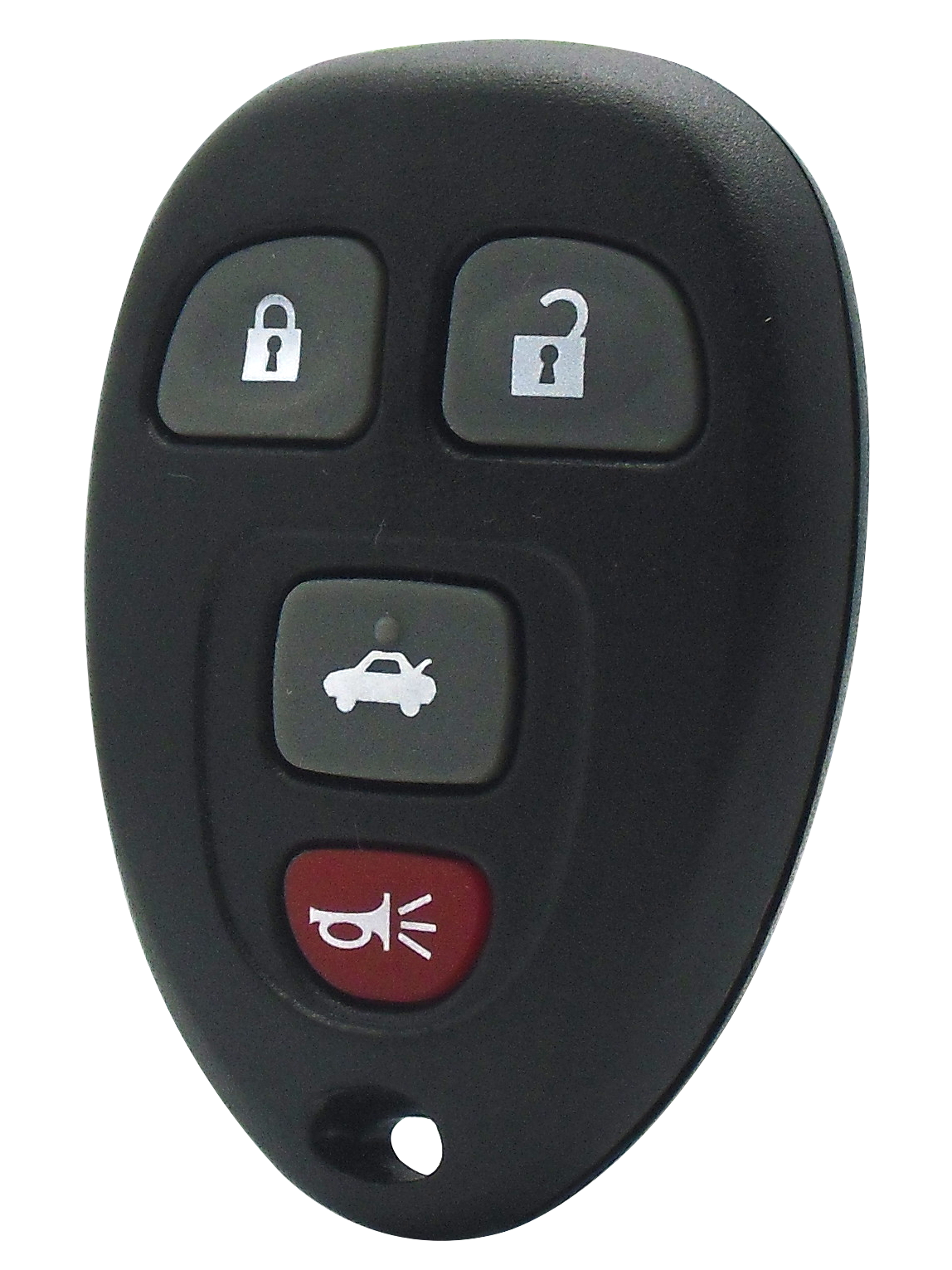Left. Car Keys Express - GM Keyless Entry Remote - 4 Buttons (Lock, Unlock, Trunk, and Panic) - Black.