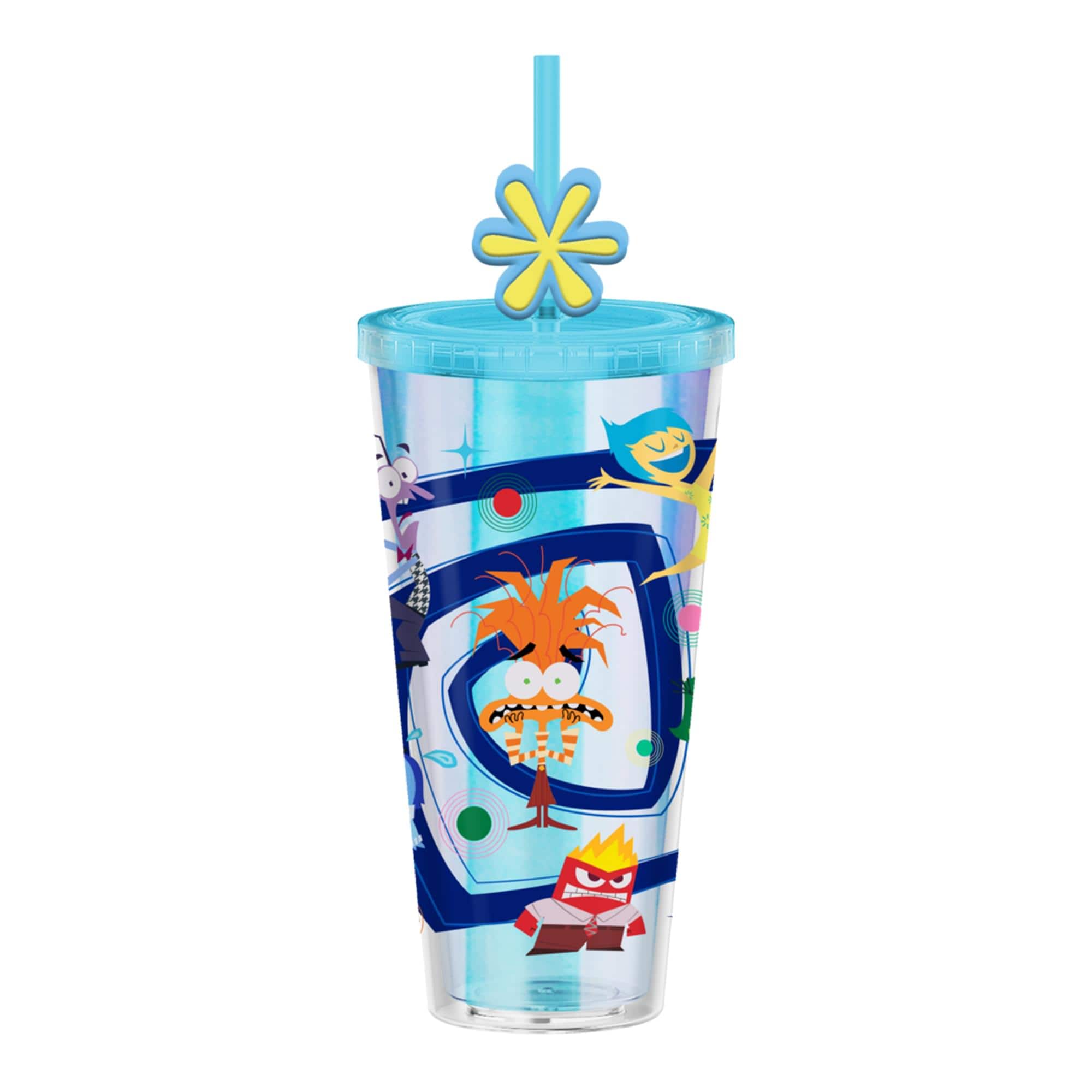 Silver Buffalo - Disney Pixar Inside Out 2 Carnival Cup With Straw Topper Charm | Holds 24 Ounces - Blue