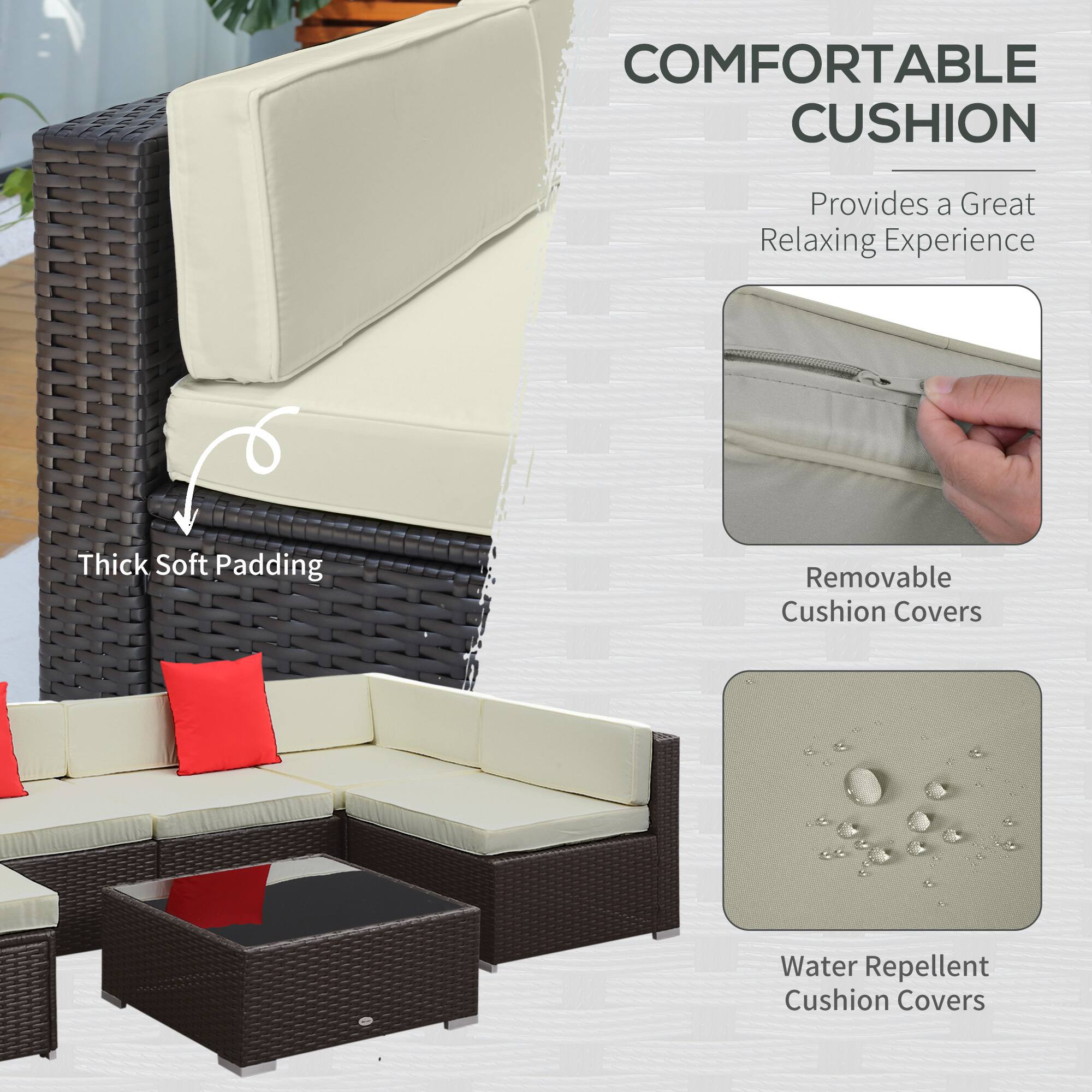 COMFORTABLE CUSHION, Provides a Great Relaxing Experience, Thick Soft Padding, Removable Cushion Covers, Water Repellent Cushion Covers