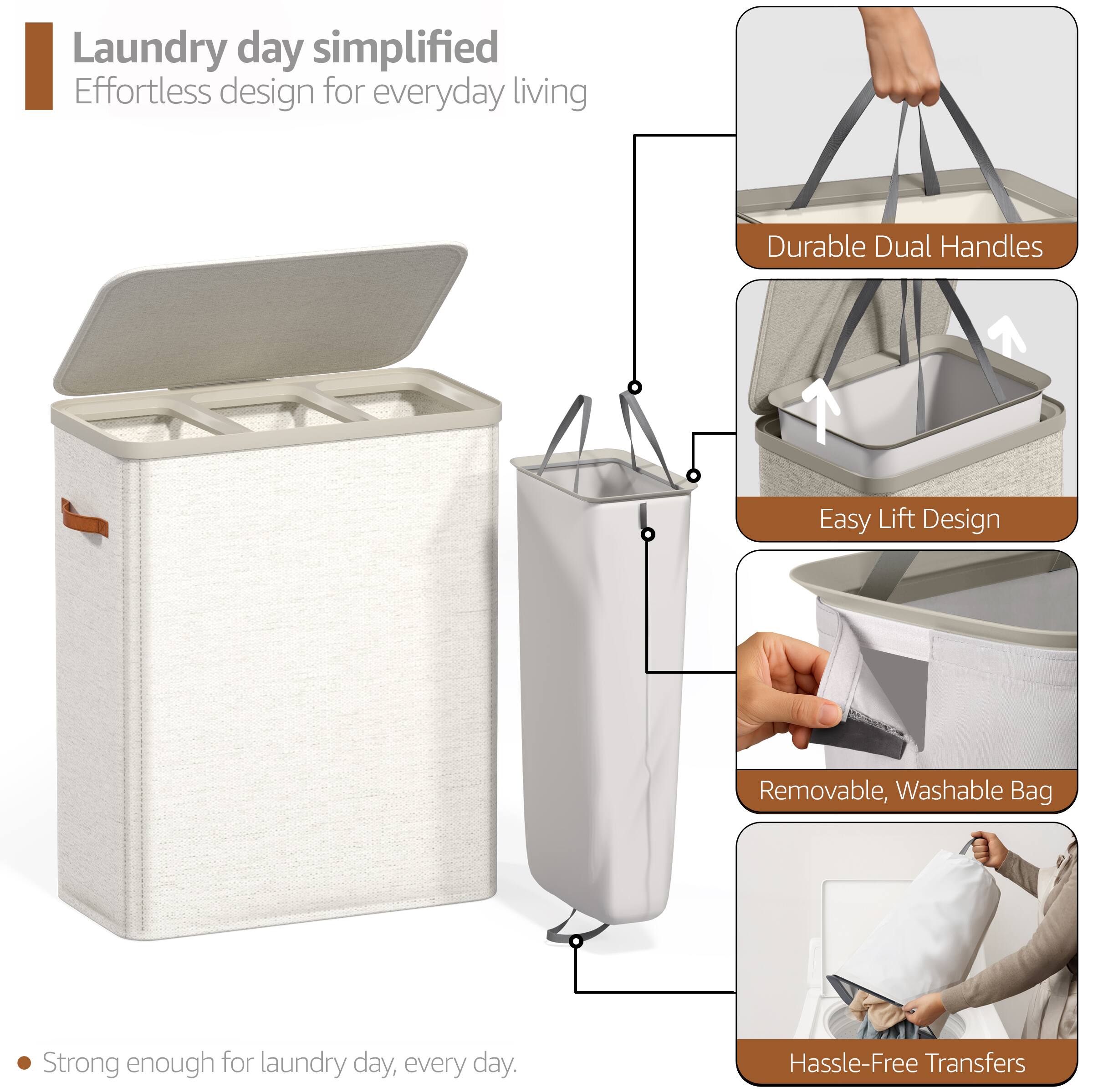 Laundry day simplified  
Effortless design for everyday living  

- Durable Dual Handles  
- Easy Lift Design  
- Removable, Washable Bag  
- Hassle-Free Transfers  

Strong enough for laundry day, every day.