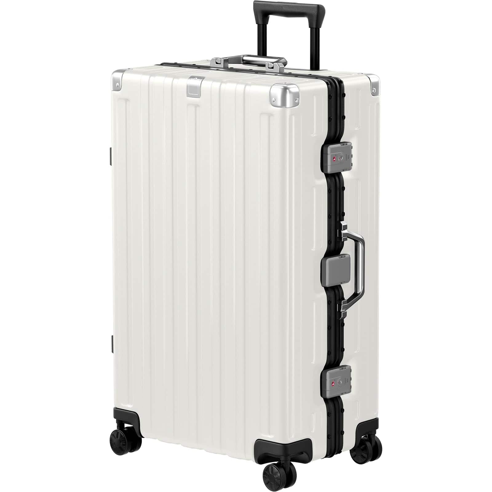 Front. Brick Attic - 28 Inch Aluminum Frame Luggage  Checked Suitcase with Spinner Wheels TSA Approved No Zipper Hard Shell Luggage - White.