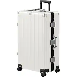 Brick Attic - 28 Inch Aluminum Frame Luggage Checked Suitcase with Spinner Wheels TSA Approved No Zipper Hard Shell Luggage - White