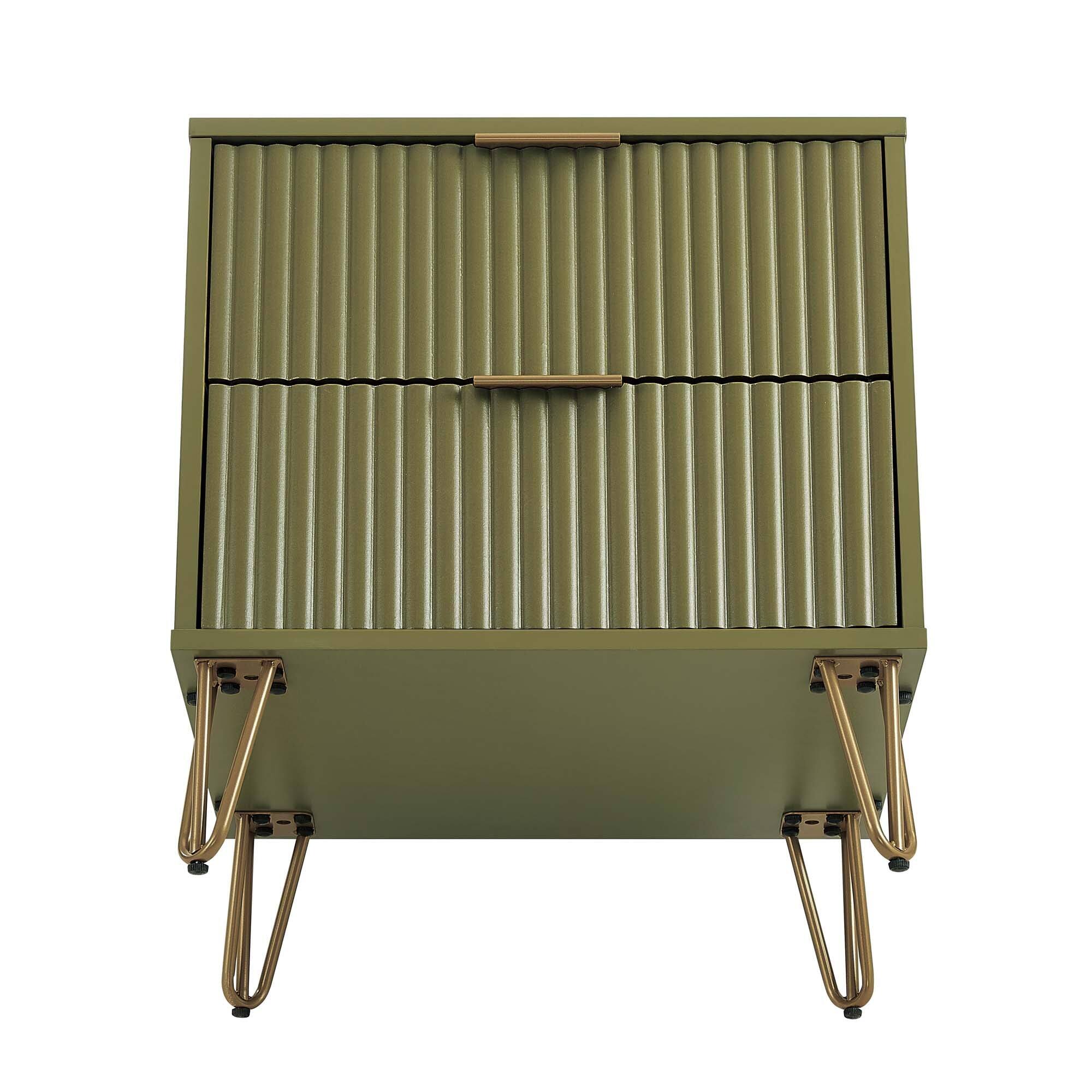 Alt View 7. Manhattan Comfort - Dumbo Modern 20" Fluted Nightstand - Set of 2 - Olive Green.