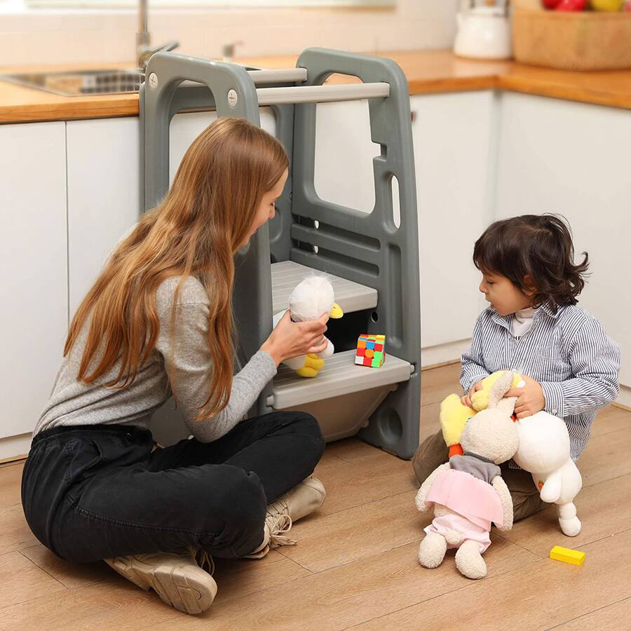 SDADI Kids Durable Plastic Step Stool with 3 Adjustable Heights, Dark ...