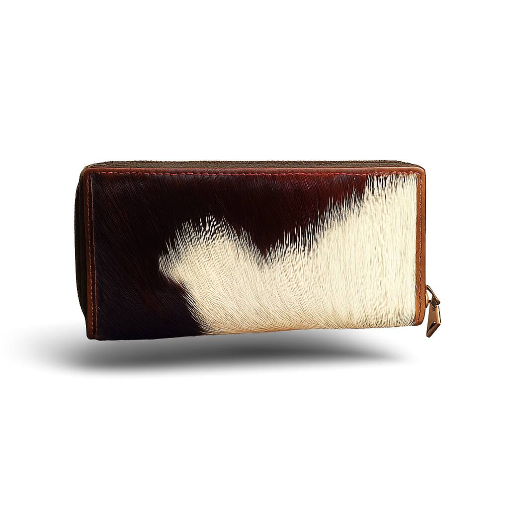 Left. ESS - eSS RFID Blocking Cowhide Leather Wallet, Zip Around Travel Wallet, Anti-Theft Credit Card Protection, 8 Card Slots - Black/White Combination.