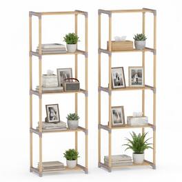 Gymax - 2PCS 5-Tier Bookshelf w/Open Shelves Freestanding Storage Organizer for Home - Gray