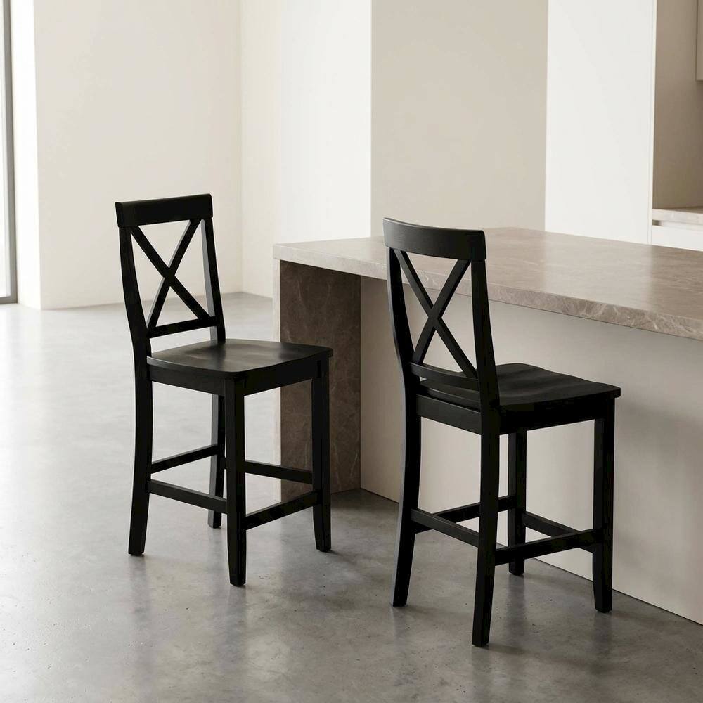 Alt View 4. FurniFact - Modern X-Back Counter Height Bar Stool Set, Comfortable & Durable (2 Pack) - Black.