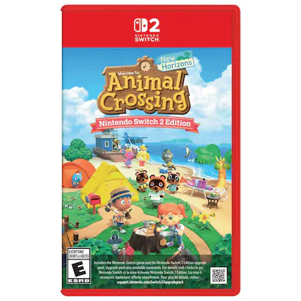 **Nintendo Switch**
**New Horizons**
**Welcome to Animal Crossing**
**Nintendo Switch 2 Edition**
**EVERYONE ENFANTS d'ADULTES**
**Includes the Nintendo Switch game and the Nintendo Switch 2 Edition upgrade pack. Upgrade pack also available separately. For details, visit: support.nintendo.com/switch2/upgradepack**
**Inclut le jeu Nintendo Switch et la mise à niveau Nintendo Switch 2 Edition. La mise à niveau est également offerte séparément. Pour plus de détails, visitez: support.nintendo.com/switch2/upgradepack** - T (Teen 13+)
