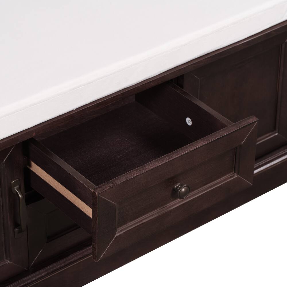 Alt View 8. Ropilly - Ropilly Espresso Storage Bench with Cushion, Entryway Shoe Bench with Drawers and Cabinets, Wood Mudroom Seating - Espresso.