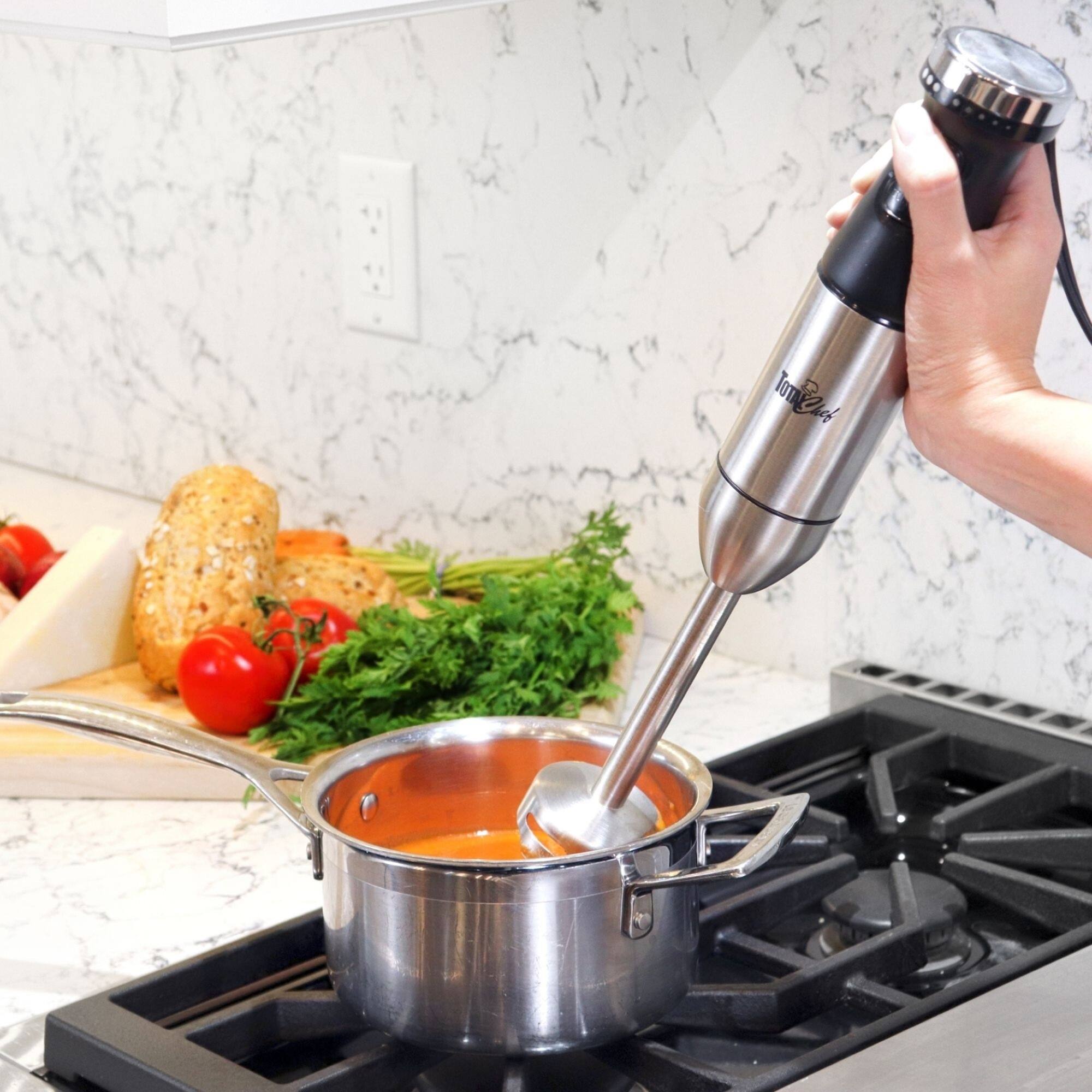Back. TOTAL Chef - Total Chef Variable Speed Immersion Blender with Turbo Boost, 225 Watts - Black stainless steel.