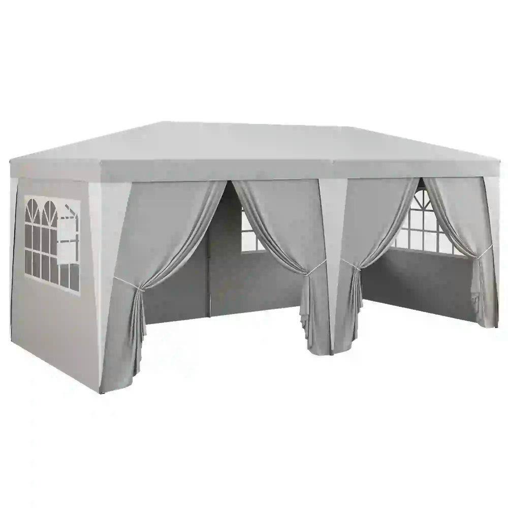 Front. Spaco - Spaco 19'x10' Pop-Up Canopy,Removable Sidewalls,Windows,Adjustable Height - Light Grey.
