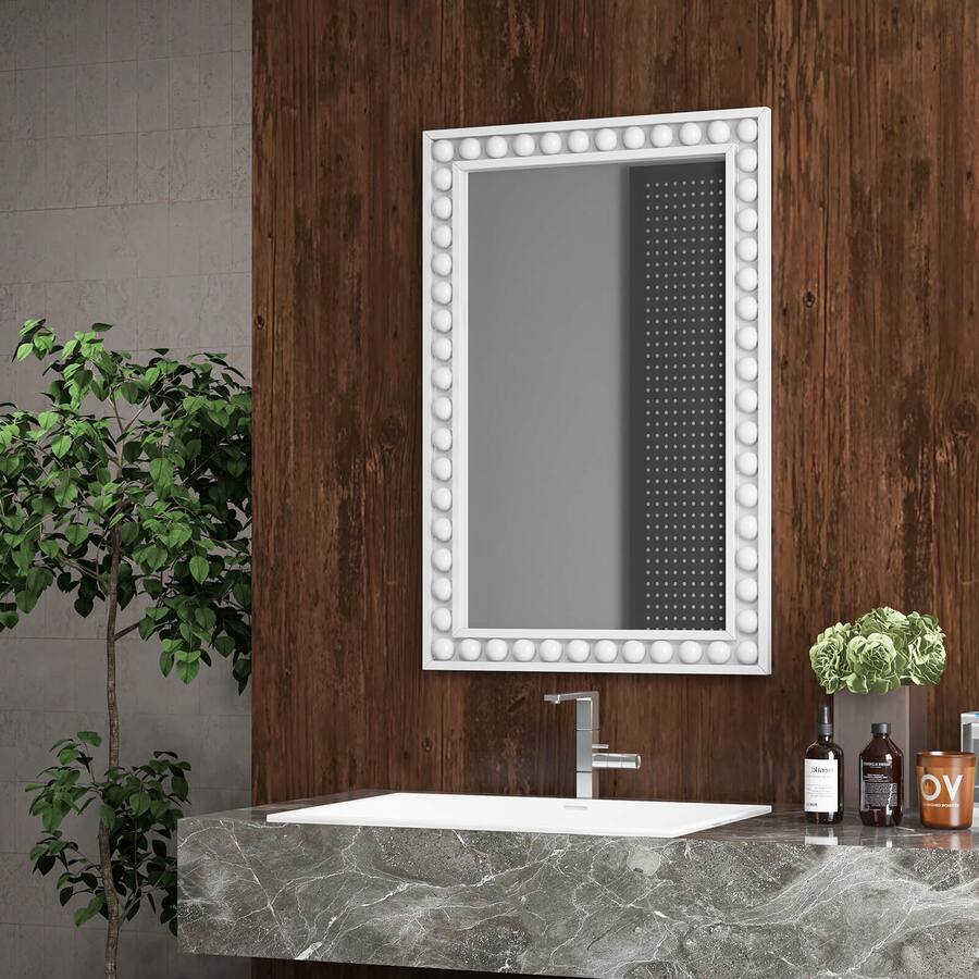 Costway 24" x 36" Rustic Decorative Wall Mirror with Solid Wood Frame ...