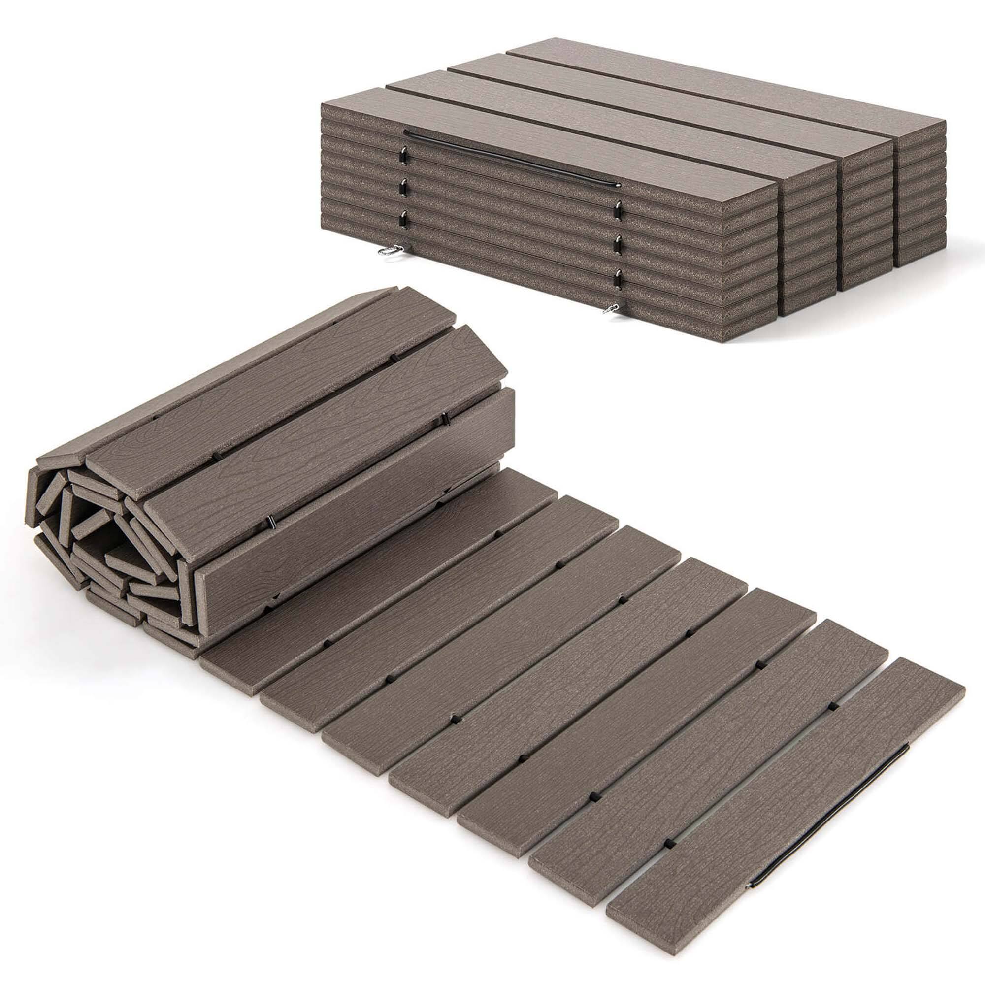 Front. Costway - Costway 8 FT Outdoor Pathway with HDPE Frame Non-slip Surface Metal Wire Connection - Gray.