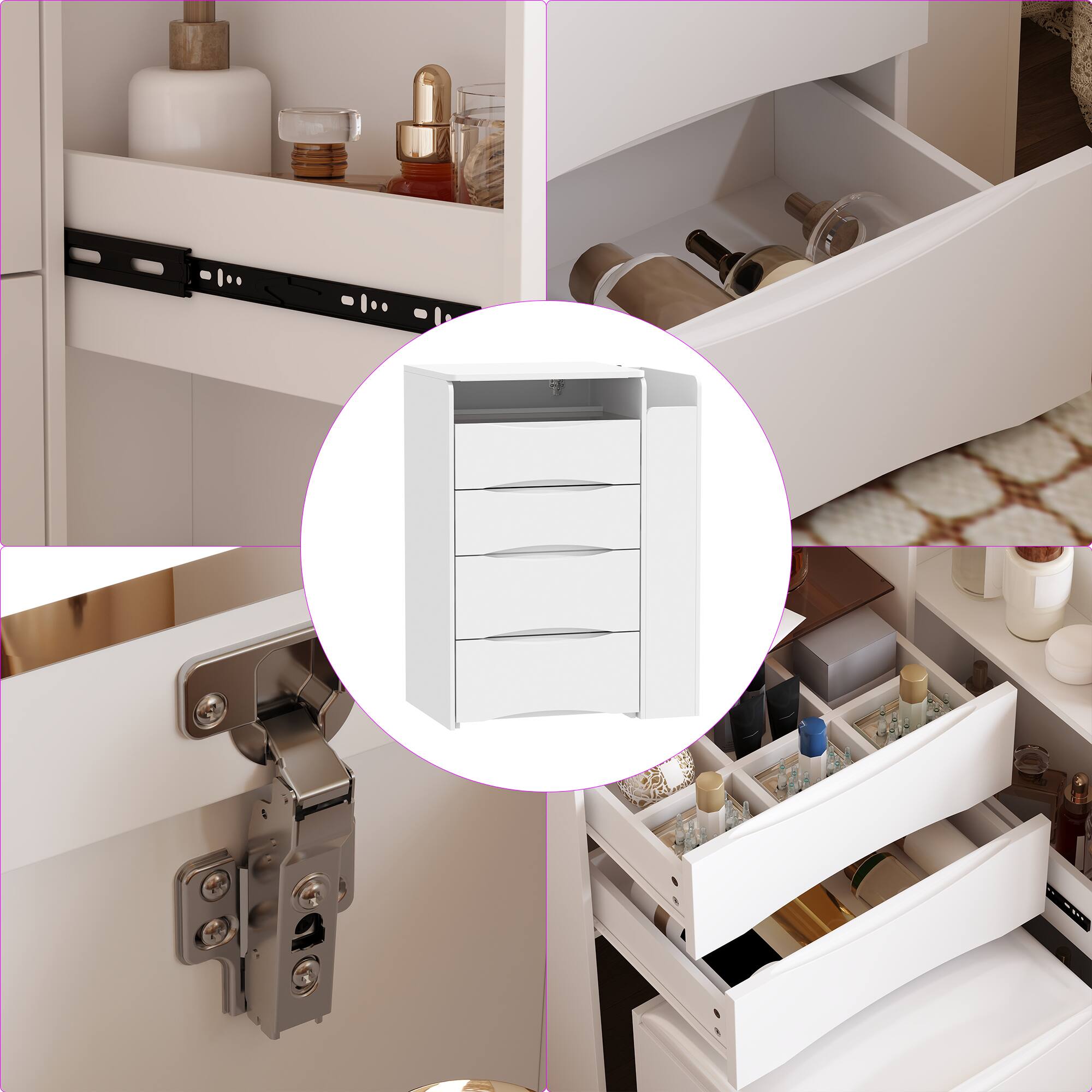 Alt View 6. Famapy - 3-in-1 Flip Vanity Desk with Pull-Out Shelf & LED Mirror - Space Saving Makeup Station Bedside Table - White.