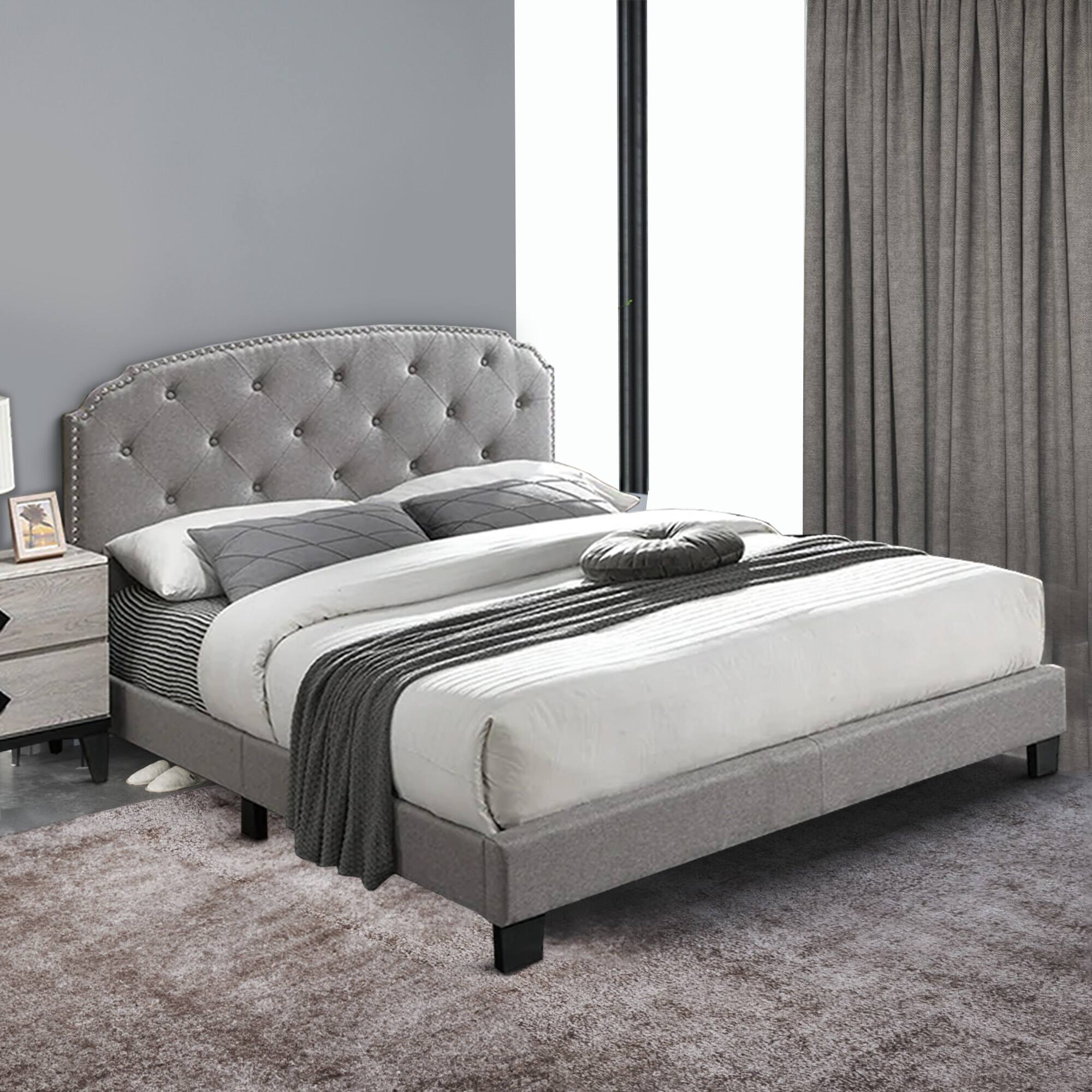 Alt View 5. Manhattan Lane - Queen Bed with Button Tufted Scalloped Headboard - Gray.
