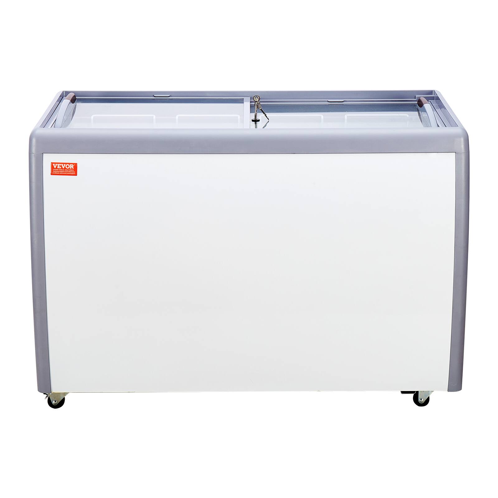 Alt View 5. VEVOR - Commercial Ice Cream Display Case, 13.1 Cu.ft Chest Freezer, Mobile Glass Top Deep Freezer,Gelato Dipping Cabinet - White.