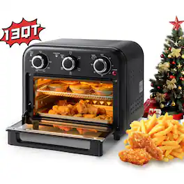 VUSIGN - 1300W 6-in-1 Stainless Steel 13QT Air Fryer Toaster Oven with Convection, Oil-Less Air Fry - Black