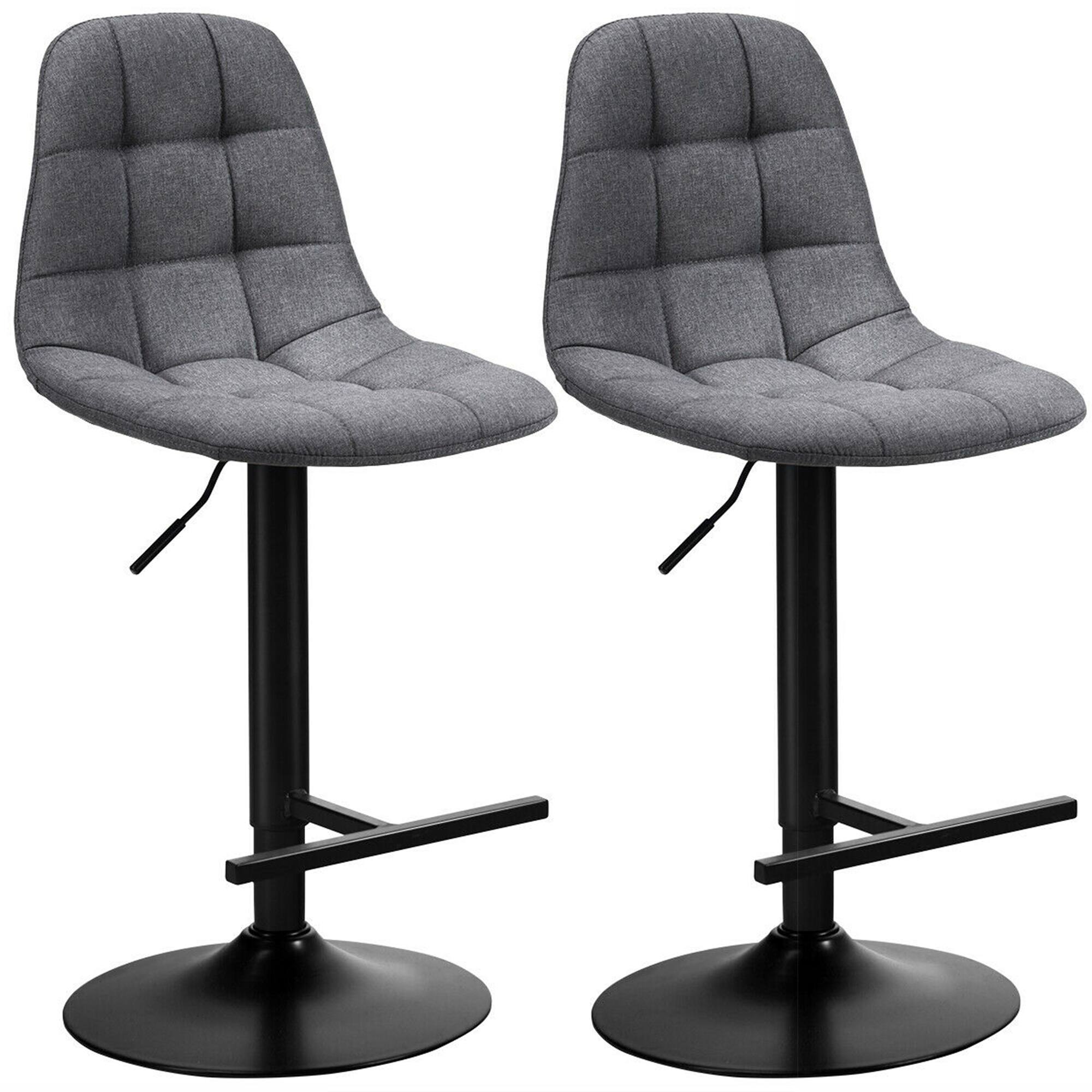 Front. Gymax - Gymax Set of 2 Adjustable Bar Stools Swivel Counter Height Linen Chairs with Back Gray - Grey.
