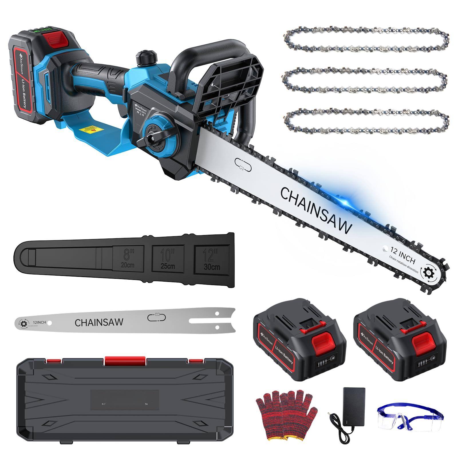 JETRANSPORT - Cordless Pole Saw&mini Chainsaw 2-in-1 6 Inch Electric Handheld Chain With 2pcs 2000mah Rechargeable Saws Exte - Blue Cs12