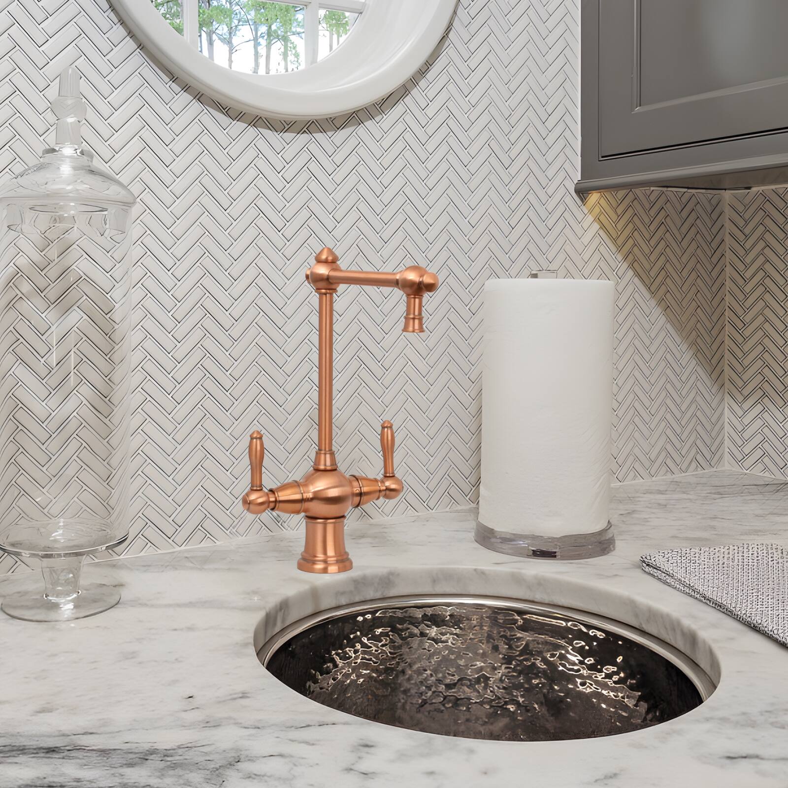 Alt View 8. Akicon - Akicon Solid Brass Two-Handles Widespread Kitchen Drinking Water Filter Faucet, Dual Lever Hot and Cold Water in Copper - Copper.