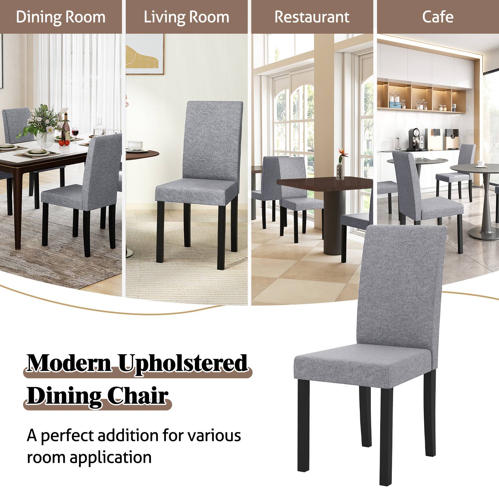 Dining Room  
Living Room  
Restaurant  
Cafe  

Modern Upholstered Dining Chair  

A perfect addition for various room application