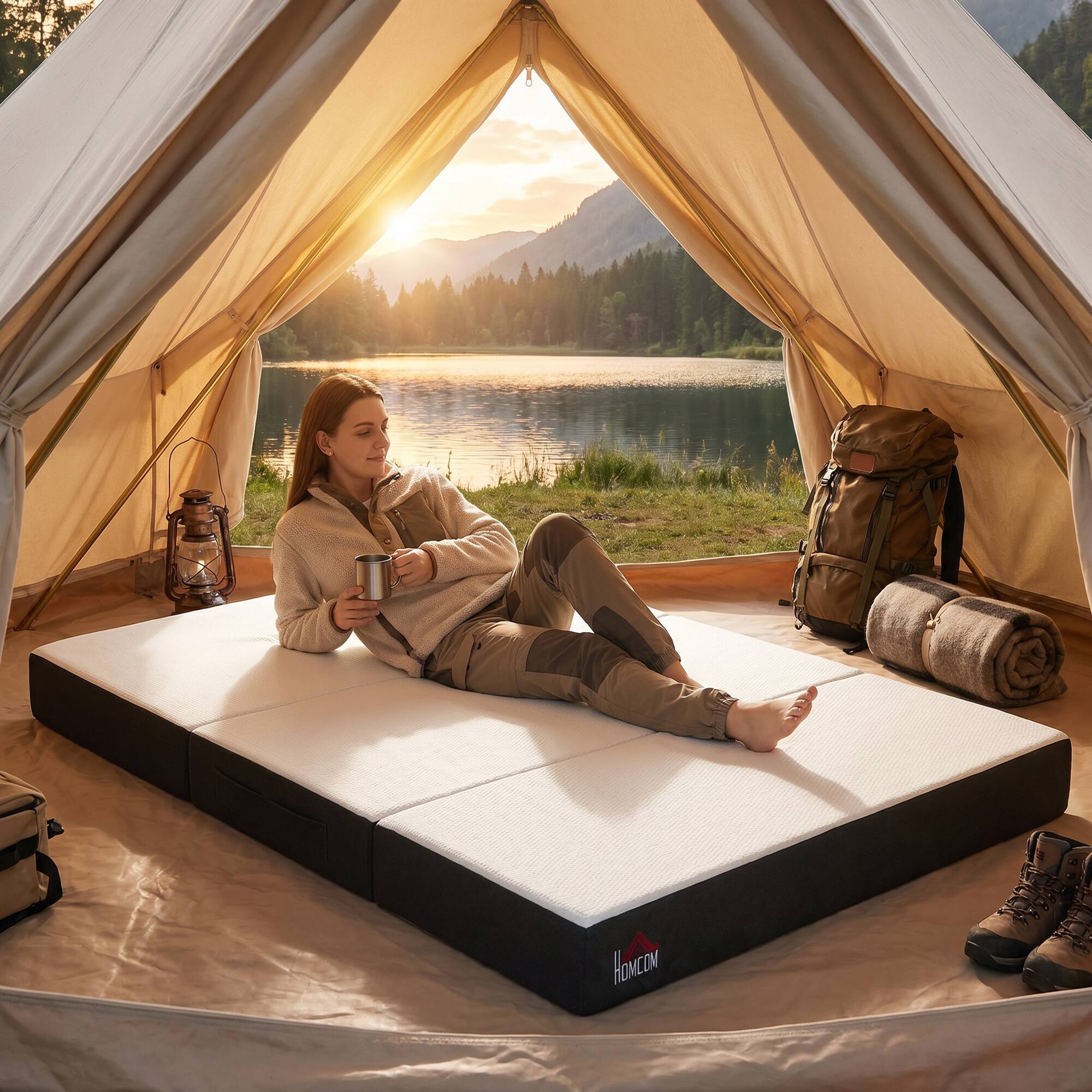 Alt View 7. Homcom - Mattress, 6 Inch Memory Foam Mattress for Guest, Camping, RV, Travel, Yoga, Made in USA - White.