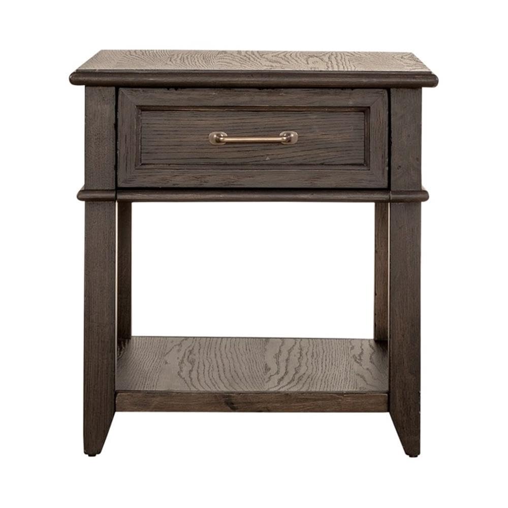 Left. Liberty Furniture Industries - Mill Creek Drawer End Table in Peppercorn - Brown.