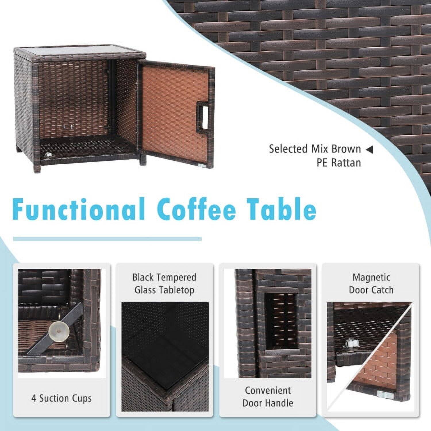 Selected Mix Brown PE Rattan Functional Coffee Table  
Black Tempered Glass Tabletop  
Magnetic Door Catch  
4 Suction Cups  
Convenient Door Handle
