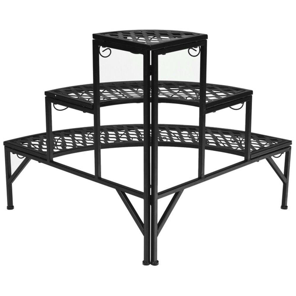Alt View 7. Pefilos - 3 Tier Metal Corner Plant Display Rack, Plant Stand for Outdoor, Quarter Round Plant Display Rack - Black.