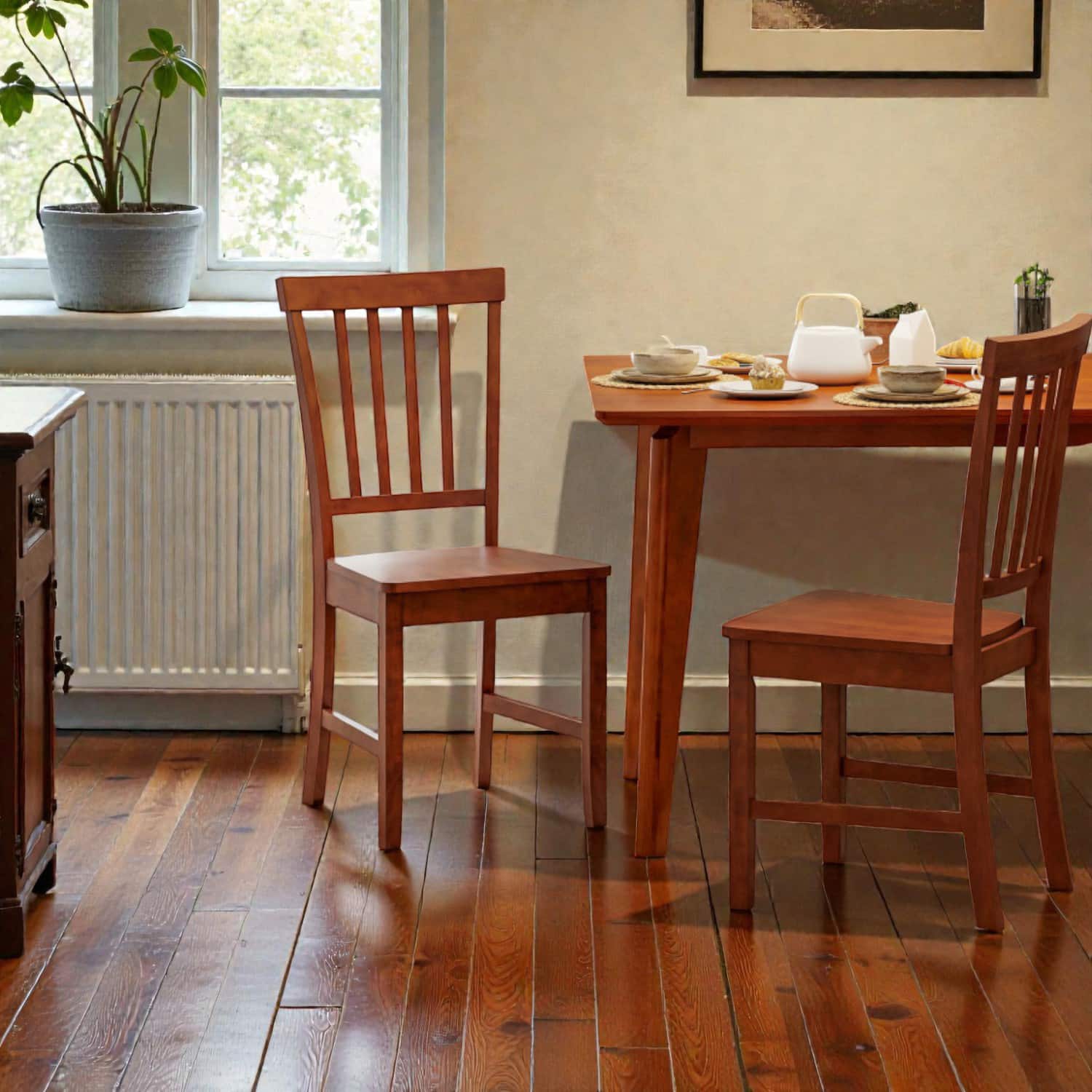 Hivvago - Pair of 2 Dining Chairs with Robust Solid Wood Leg Construction - Brown