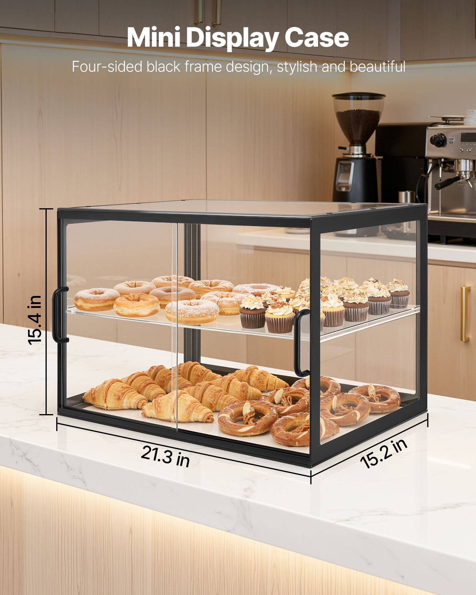 Mini Display Case  
Four-sided black frame design, stylish and beautiful  
15.4 in x 15.2 in x 21.3 in