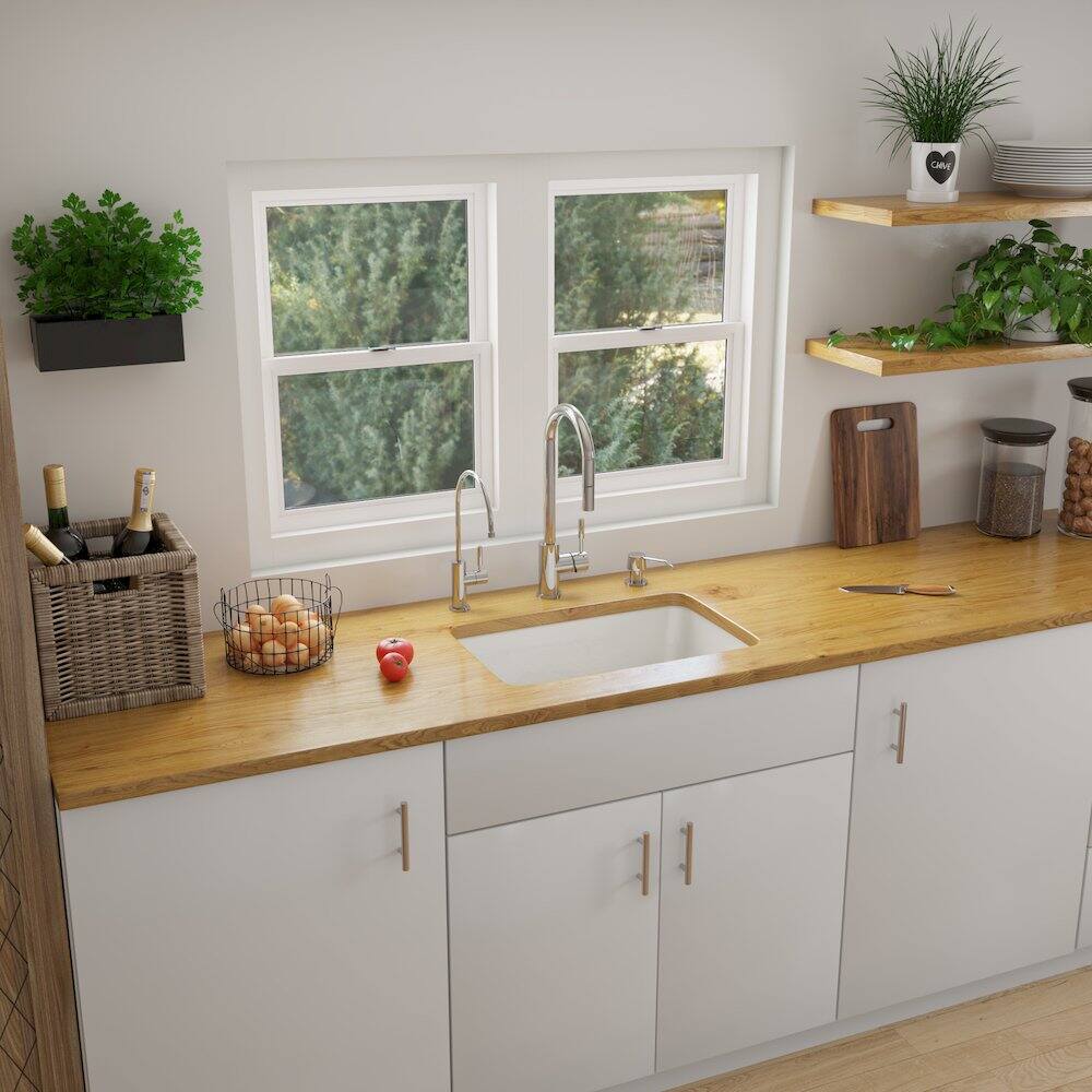 Alt View 3. Alfi - ALFI brand 24 inch White Single Bowl Fireclay Undermount Kitchen Sink - White.
