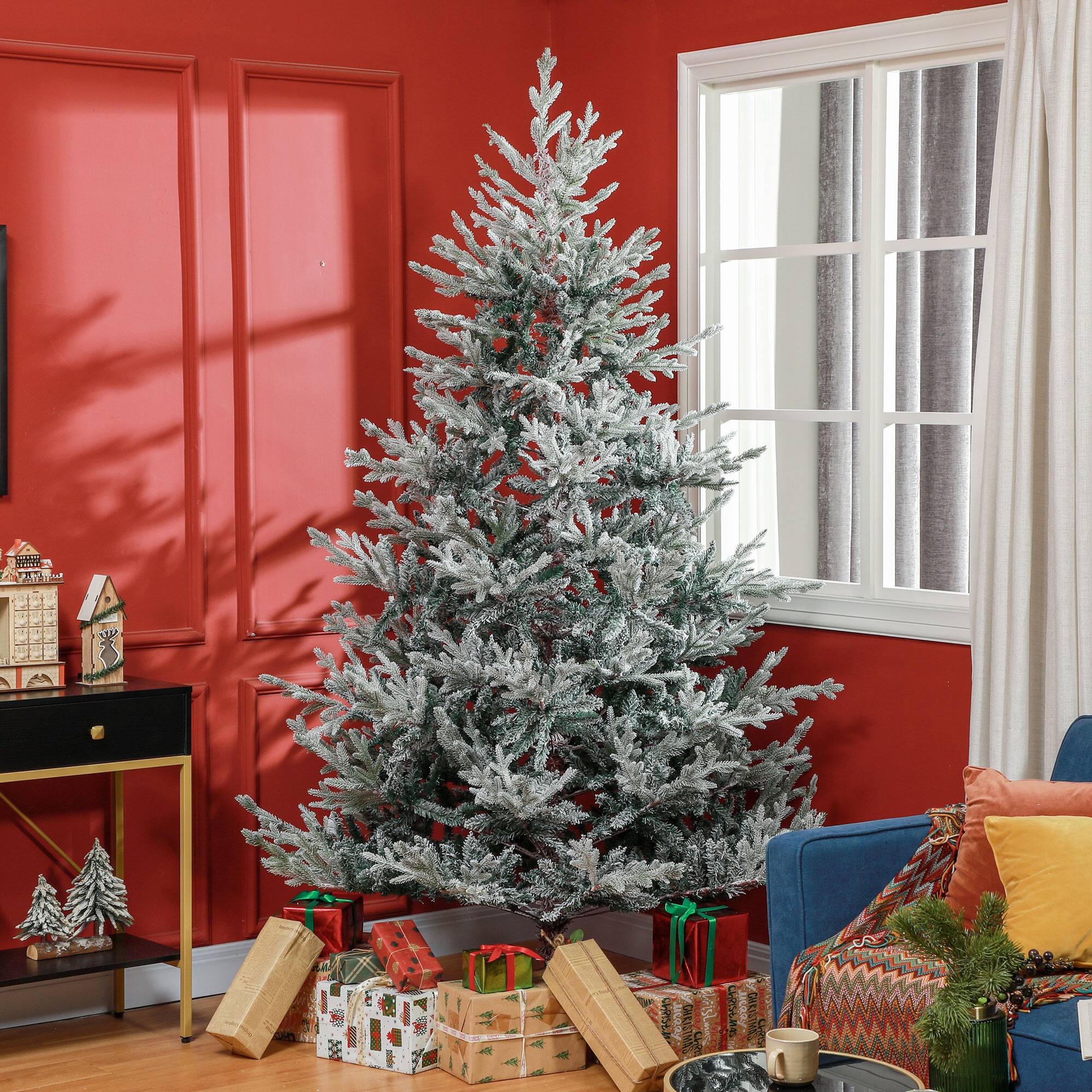 Alt View 1. Homcom - Nordic Pine Snow Flocked Artificial Christmas Tree, 1218 Tips Metal Stand - Green.