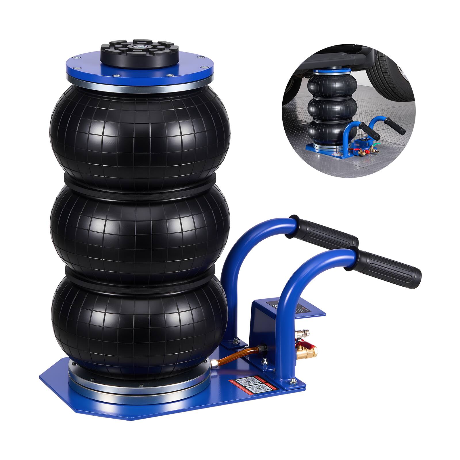 Front. VEVOR - Air Jack, 3 Ton/6613 lbs Triple Bag Air Jack,Airbag with Six Steel Pipes, Lift Up to 17.7 inch/450 mm,1-6 s Fast Lifting - Blue;Black.