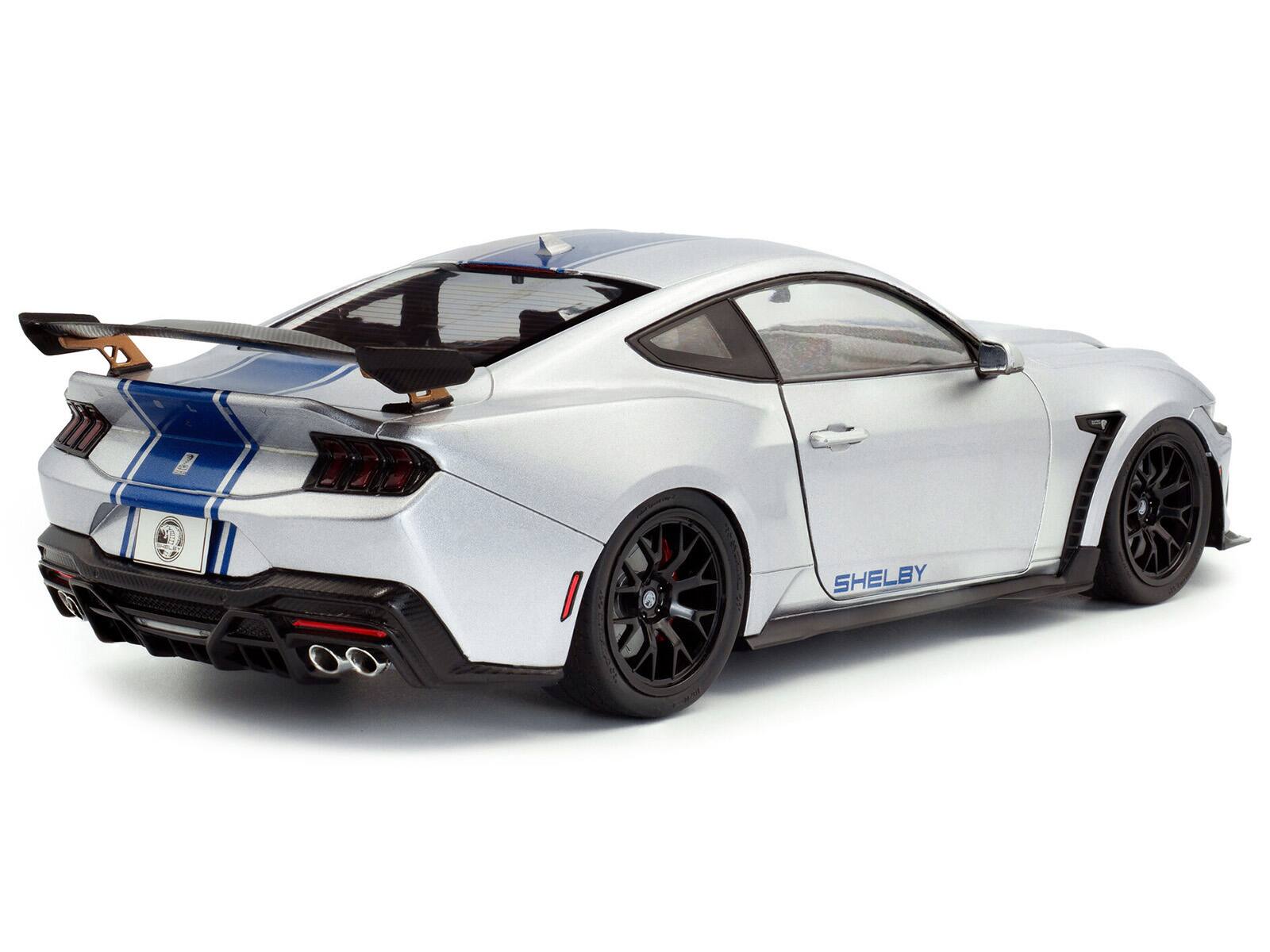 Alt View 3. Solido - 2024 Ford Shelby Mustang Super Snake Gray Metallic with Blue Stripes 1/18 Diecast Model Car by Solido.
