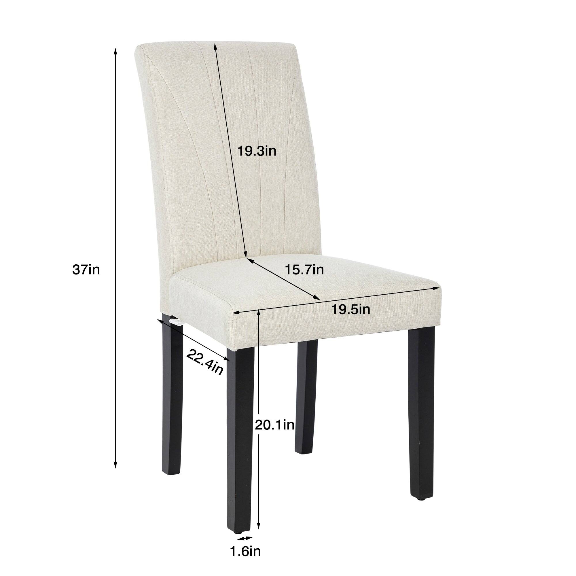- Height: 37in
- Back Height: 19.3in
- Seat Height: 15.7in
- Seat Depth: 19.5in
- Width: 22.4in
- Leg Width: 20.1in
- Leg Thickness: 1.6in