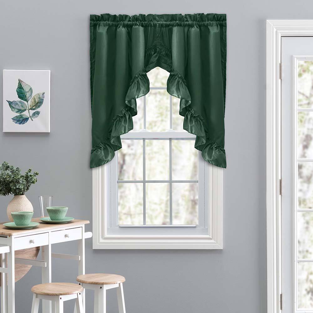 Angle. Ellis Curtain - Ellis Stacey 1.5" Rod Pocket High Quality Fabric Solid Color Window Ruffled Swag 60"x38" Harvest - Harvest.