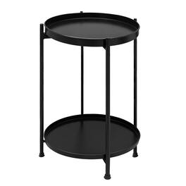 Manhattan Lane - Vica 15 Inch Modern Side End Table, Metal Round Tray Top, Foldable Legs - Black