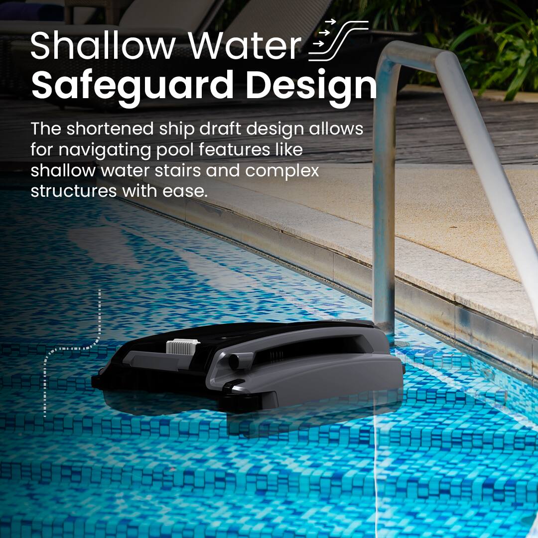 Shallow Water Safeguard Design

The shortened ship draft design allows for navigating pool features like shallow water stairs and complex structures with ease.